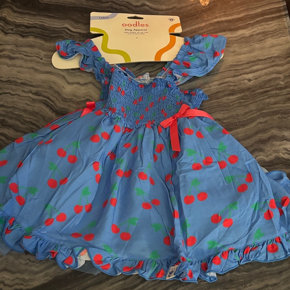 Oodles Blue Cherry Dog Dress